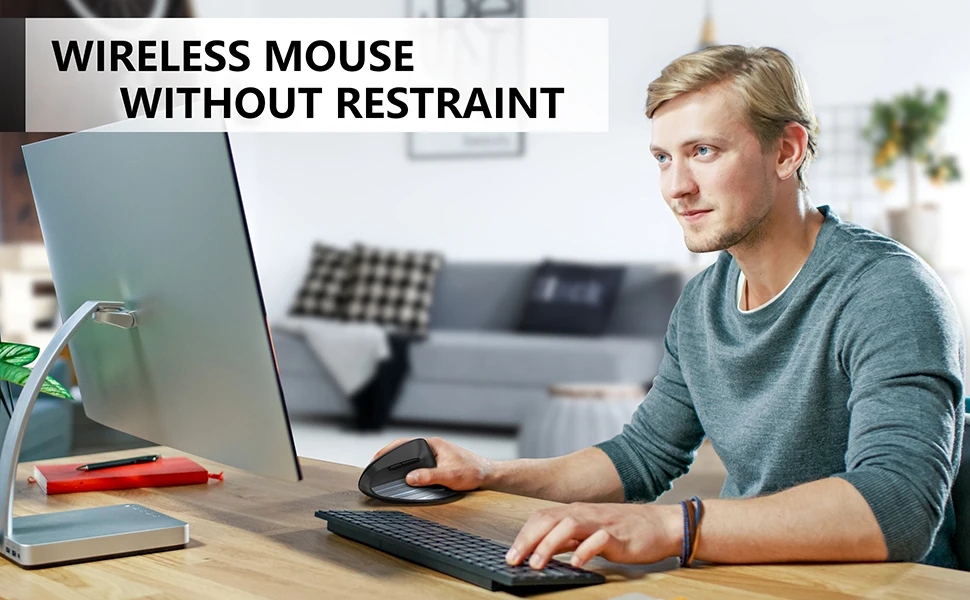 Souris ergonomique rechargeable sans fil 2,4 GHz avec interface USB, 3 niveaux de DPI réglables (1000/1600/2400), mini souris optique verticale.