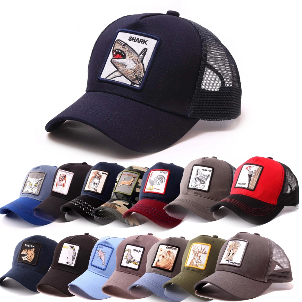 Free Sample Custom Animal Embroidery Patch Trucker Caps Outdoor 5 Panel ...