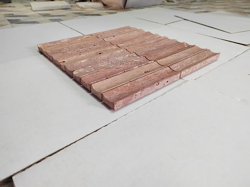 Mixed Material pink Marble Tile Kitchen Backsplash Factory Directly Sale Matte Natural Stone Curved Marble Tile Mosaic