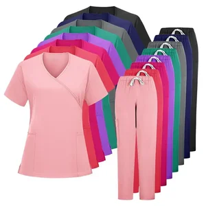 2026 Summer Women Casual Elastic Hand Purpose Beauty Salon Workwear Uniform Hand Purpose Hand Purpose Set Split Scrub Suit