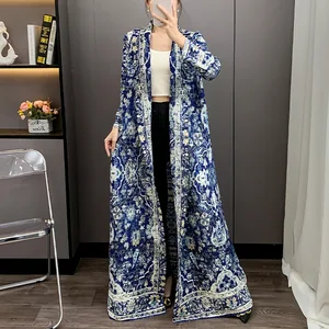 Miyake Pleated 2025 New Fashion Abaya Large Size Printed Robe Coat Ladies Elegant Traditional Abaya