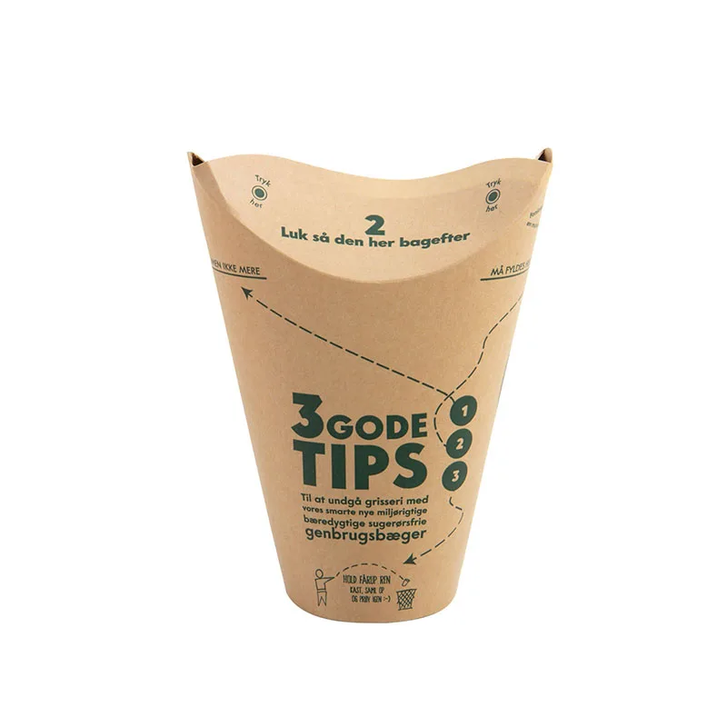 Biodegradable Eco Friendly Butterfly Paper Cup Easy to Use  Fries Paper Cups with Integrated Folding Lid for Cold Hot Drinks