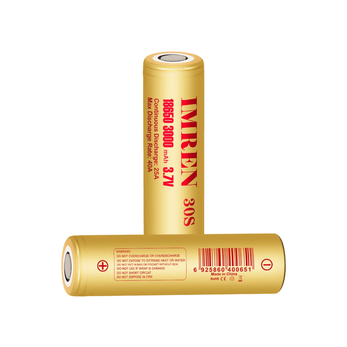 China factory price 3.7V IMREN 30S rechargeable li ion battery 3000mAh 18650 battery