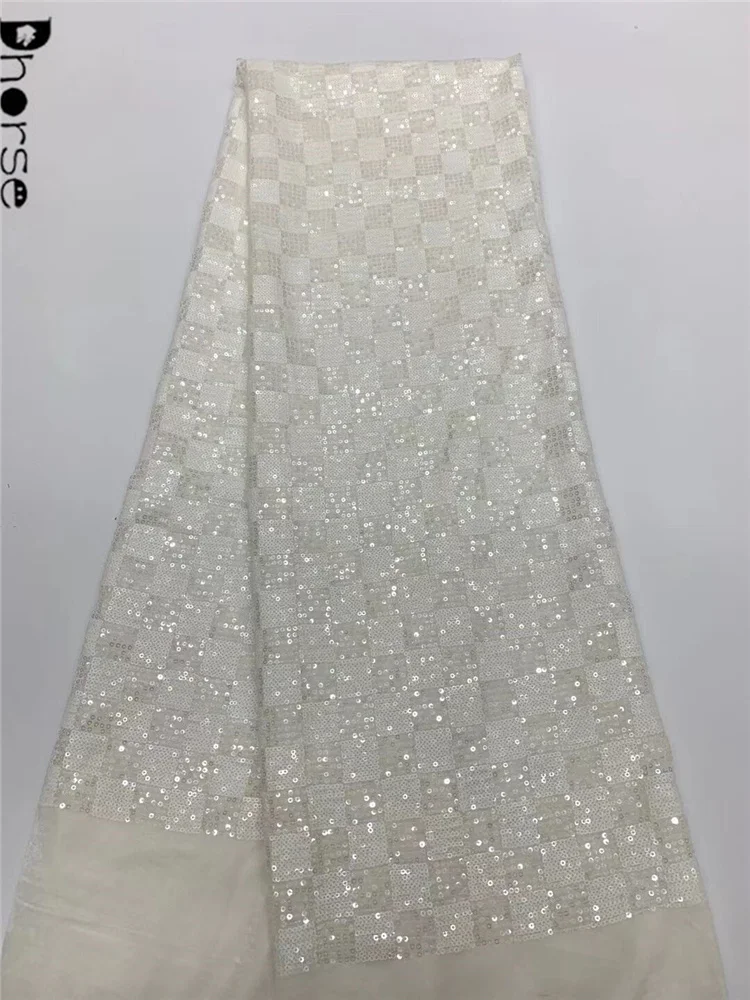 New Velvet Black and White Checkered Lace Fabric With Sequins Stretch Lace Fabric