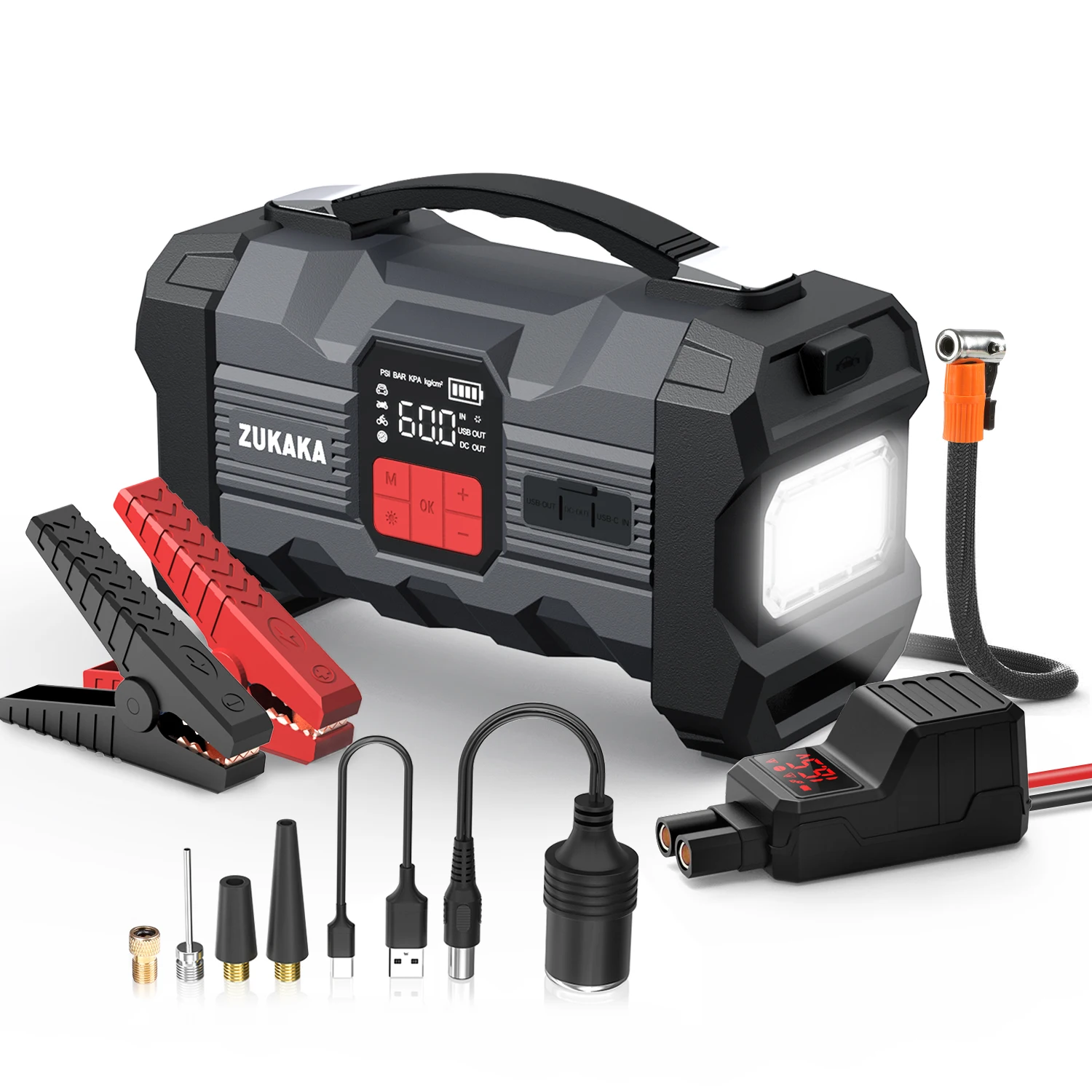 4 In 1 Car Jump Starter Air Pump Power Bank Light Jump Starter 14