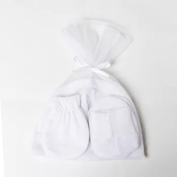 Baby gift packing baby cotton hat mitten white newborn hat and mittens