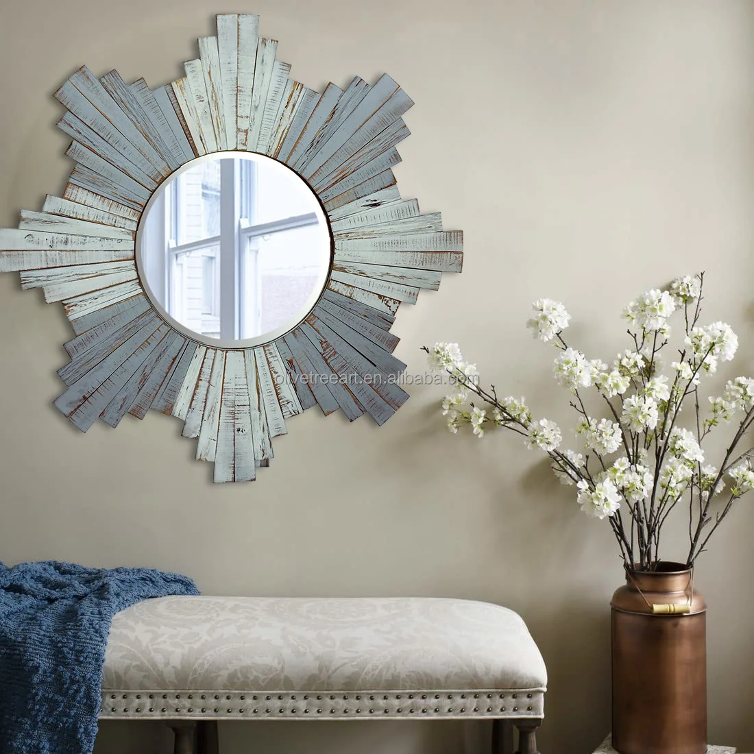 Modern Home Solid Wood Diamond Eight Corner Wall Mirror Can Be ...