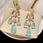 Luxury Wedding Prom Jewelry Teardrop Diamond Earrings Top Quality Royal Long Zircon Water Drop Chandelier Earrings