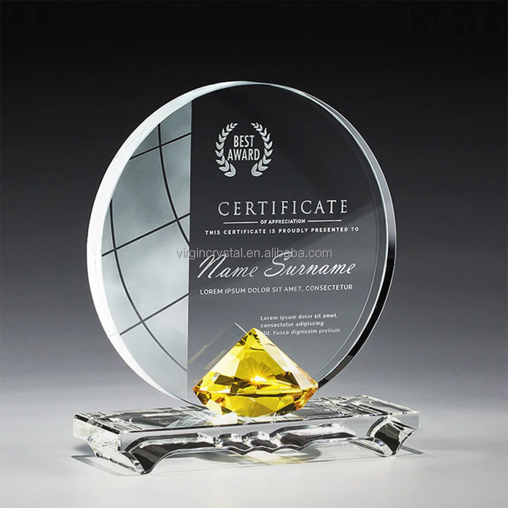 Pujiang Factory Hot Sale K9 Glass Laser Engraving Custom Blank Round Plaque Crystal Trophy Awards Business Events