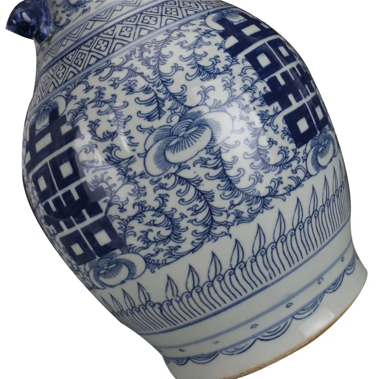 Wholesale Chinese Antique Ceramic  Chinoiserie Vase for Home Decor Hot Selling Double Happiness Lotus Pattern Double Ear Vase