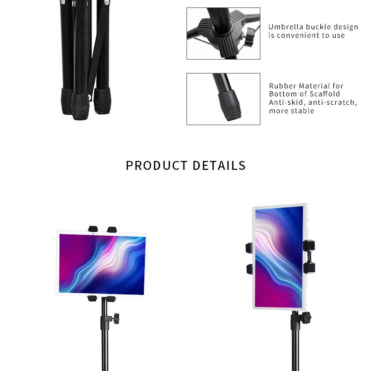 Adjustable Laptop Stand and Tablet PC Stand 4.7-12.9 Inch Metal and Plastic iPad Mobile Floor Tripod Stand