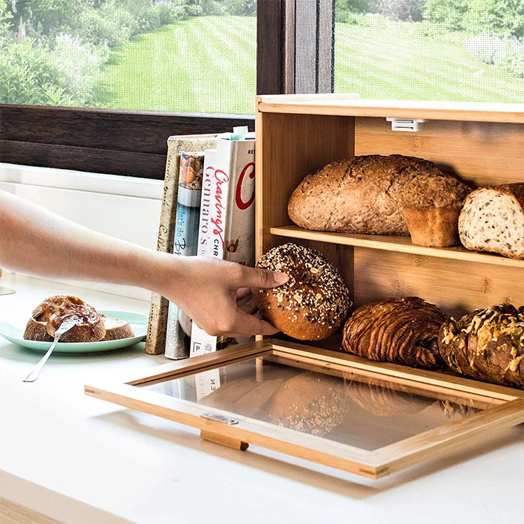 Countertop - Contenitore Per Pane In Bambù A 2 Strati, Per Cucina