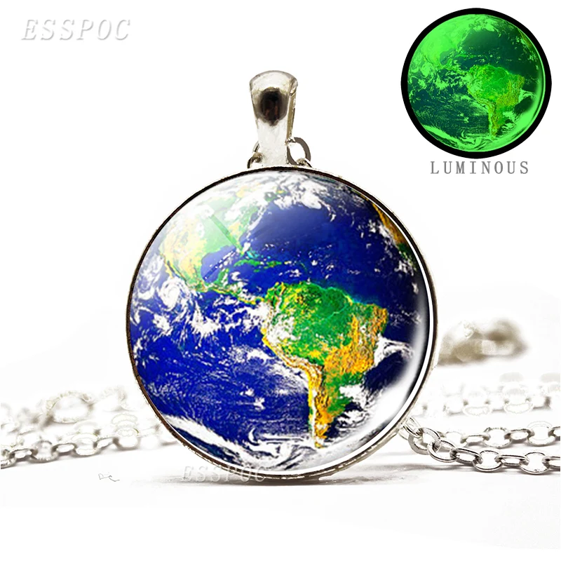 Solar System Jewelry Jupiter Uranus Neptune Mars Moon Venus Mercury Earth Saturn Luminous Glass Cabochon Pendant Necklace
