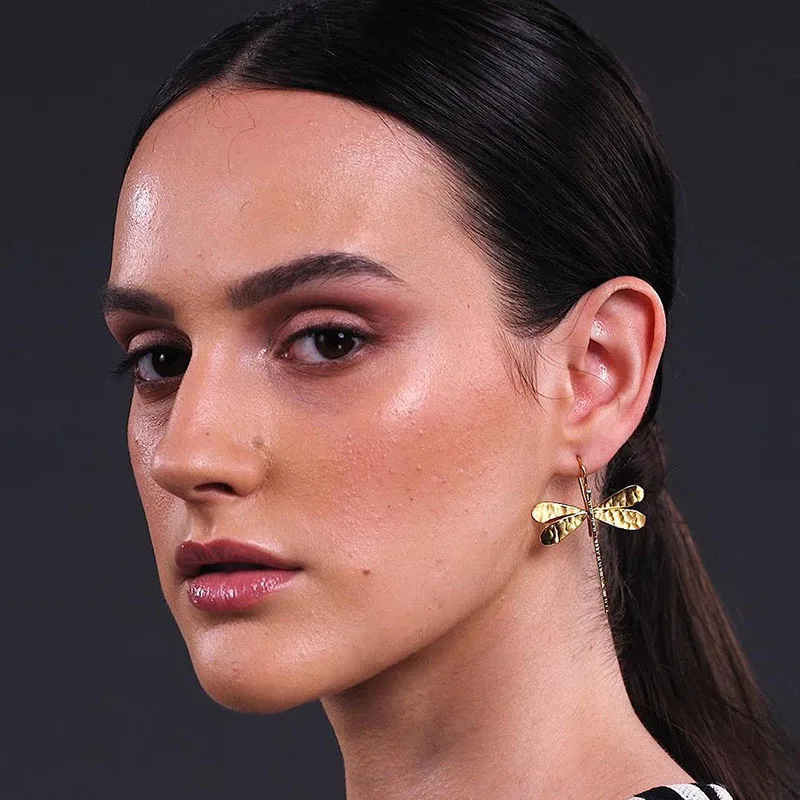 Minimalist 3D Dragonfly Drop Earrings Women Fashion Long Earrings Female Party Wedding Jewelry Exquisite Accessories