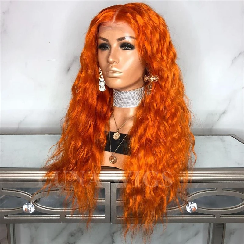 orange long curly wig