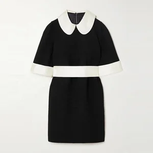 Dress Manufacturer Custom Spring Summer Doll Collar Short Sleeve Elegant Casual Women Black and White Dress