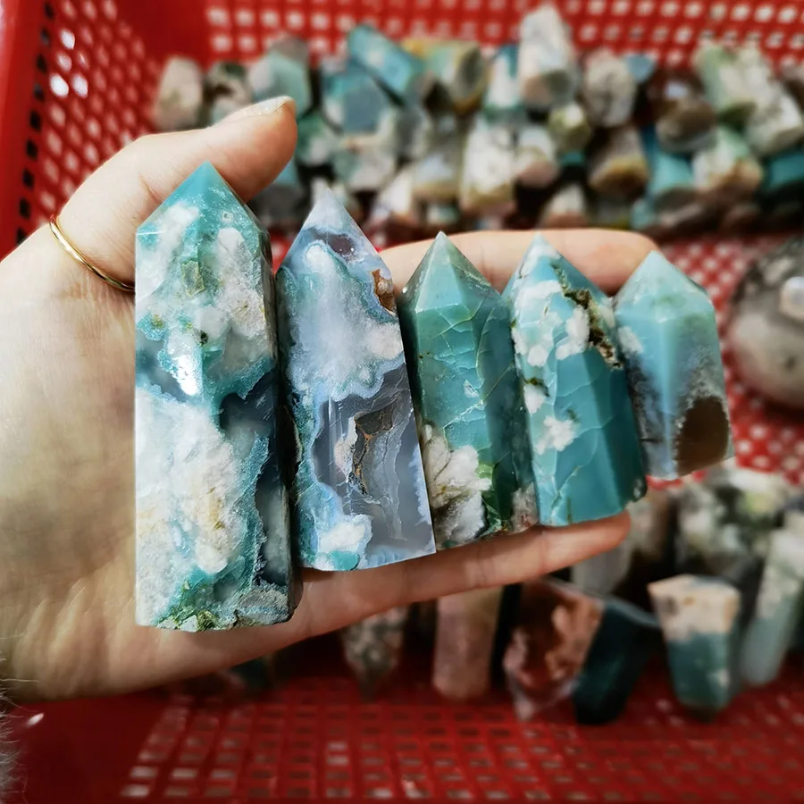 Blue Quarzty Flower Agate Tower (452g) discount / Sakura Agate / Cherry Blossom Agate