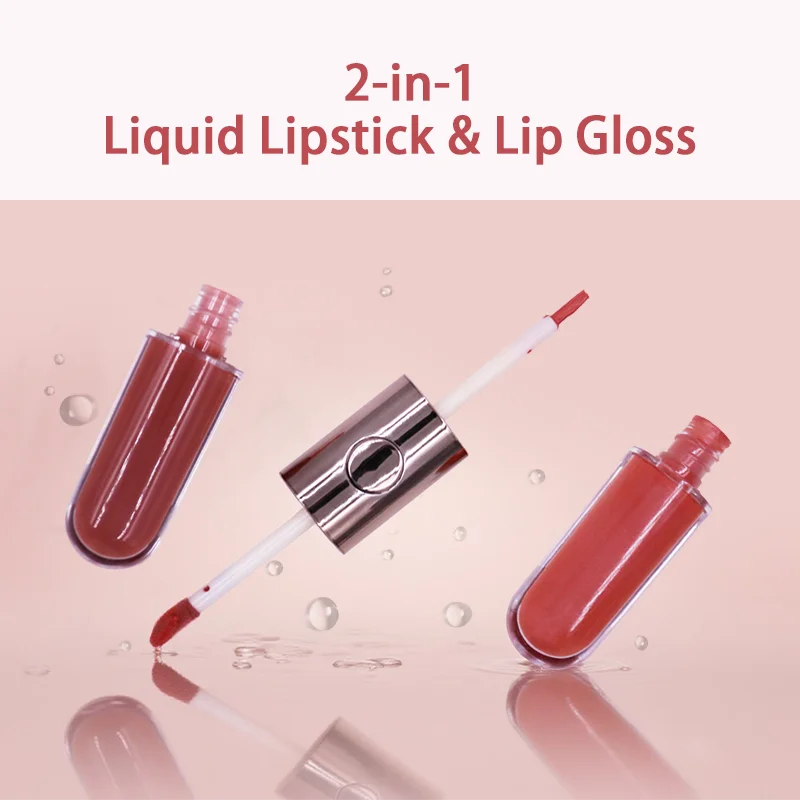 2 in 1 Double-end Lip Gloss Set Matte Velvet & Mirror Finish Liquid Lipstick Glossy Lip Glaze Plumping Fuller Lip Makeup Kit supplier