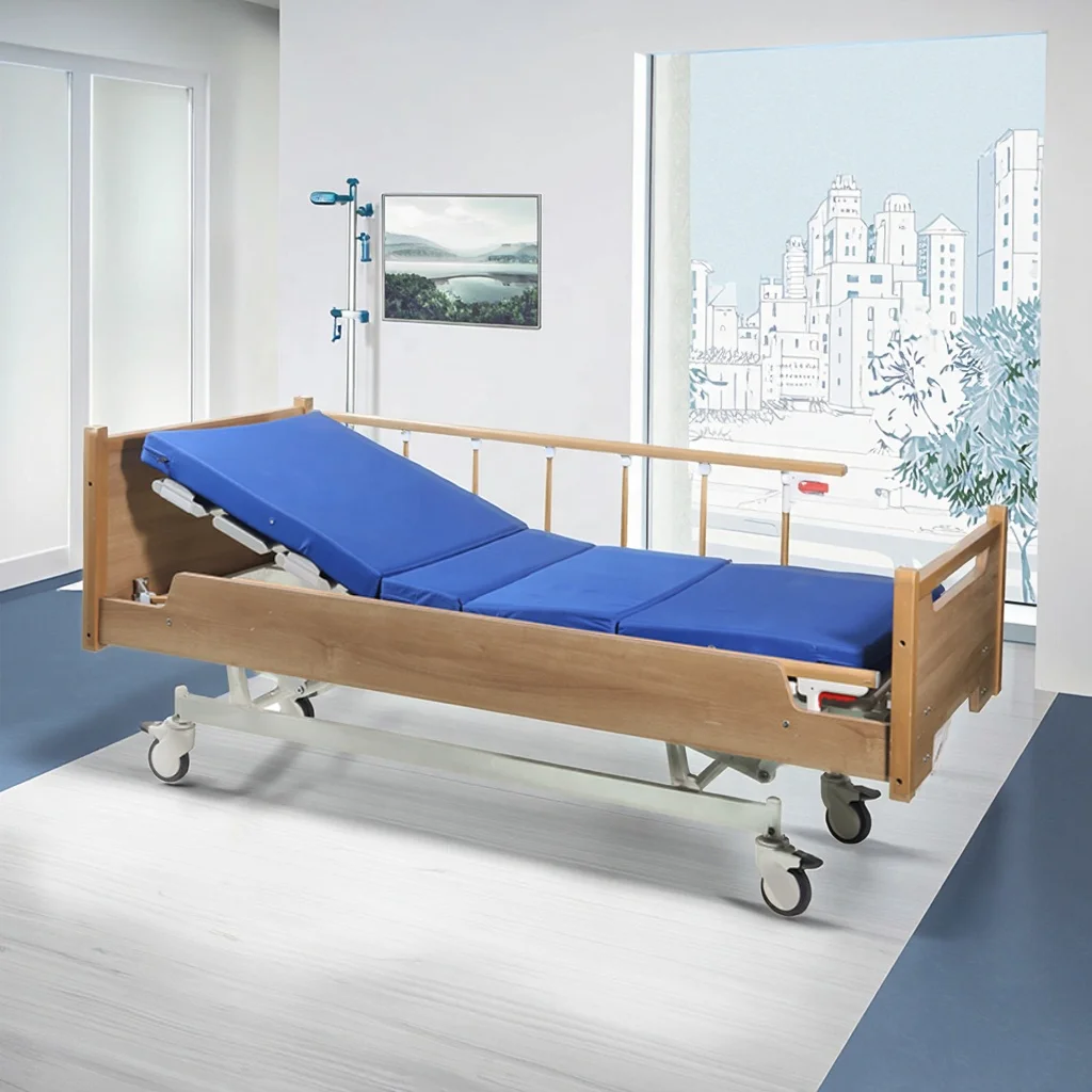 Adjustable Manual Crank Modern Foldable Hospital Bed Steel Frame PP Headboard Multi-Function Commercial Use Medical Hotel 2