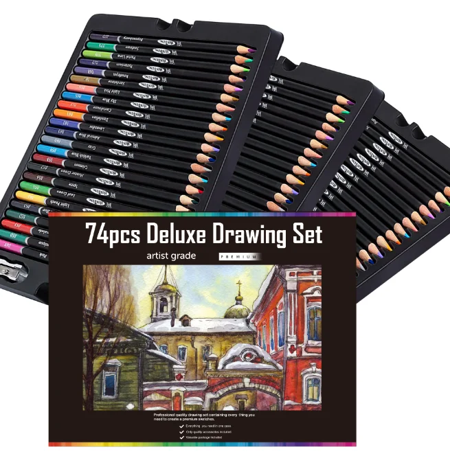 Drawing Art Set 74pcs 72 Colored Pencil Drawing Set with Coloring Book