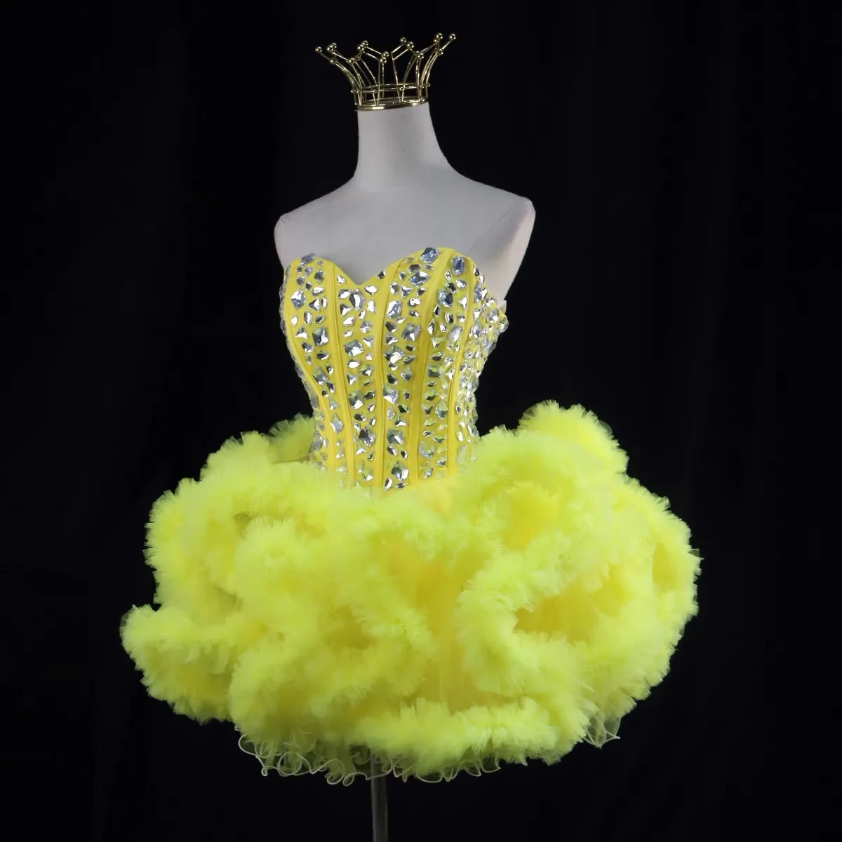 Yellow New Design Sweet Heart Beading Sugar Dress Ruffles Party Evening  Dress