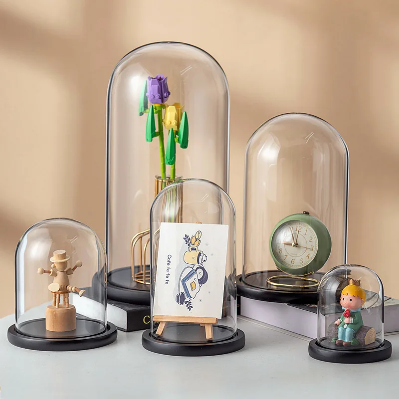 Настольный купол демонстрационный корпус черная основа MDF декоративный прозрачный стеклянный