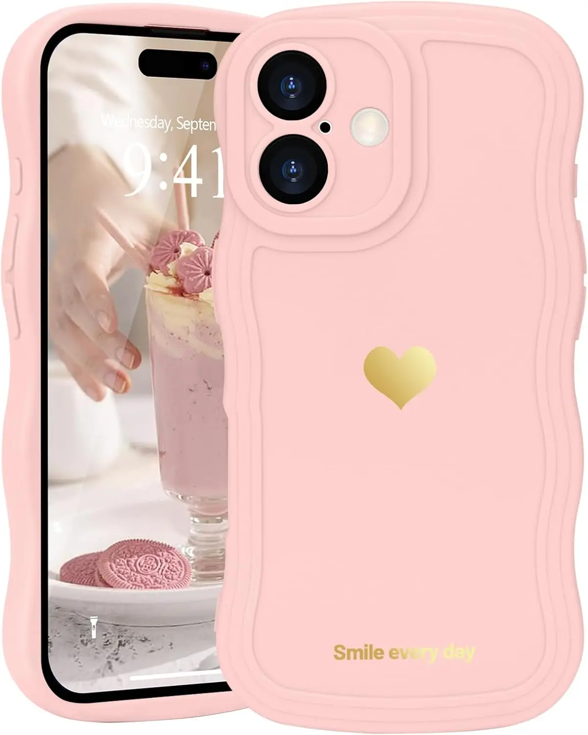 Silicone Phone Case for iPhone 16 Plus Cover Colorful Designs Cute heart Pink For Girls Women Full Covers Protectors