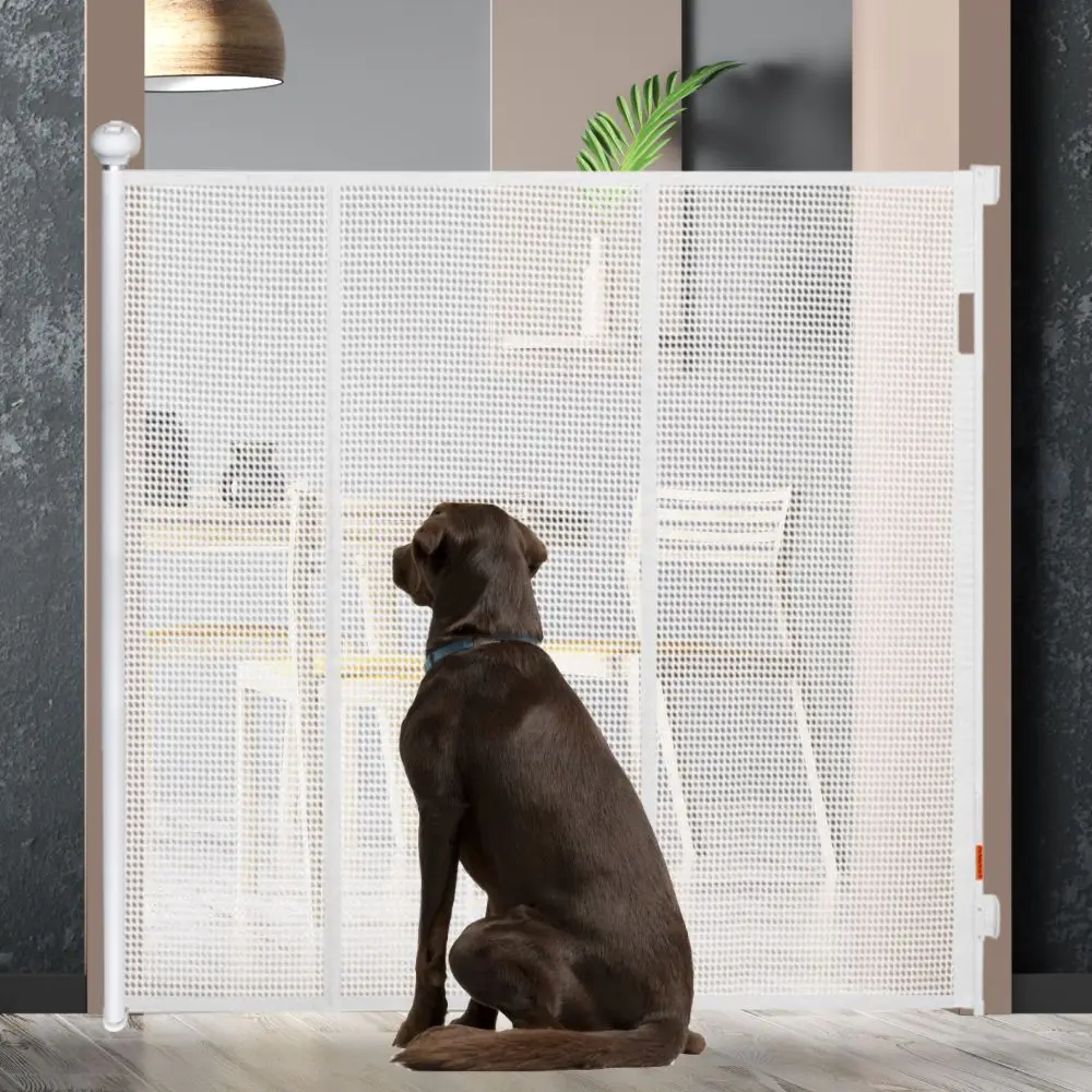 Upgraded Retractable Dog Gate with Durable Fiberglass Pole Easy-to