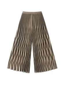 Miyake Vintage Handmade Paper Mold Pleated Wide Leg Pants Polyester Regular Fit Loose Casual Women's Trousers