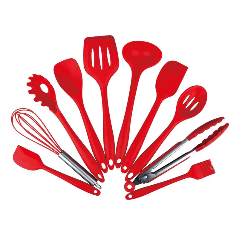 10-Piece Durable Silicone Kitchen Utensil Set Non-Stick Pan & High Temperature Resistant Cooking Spatula Colander Utensils factory