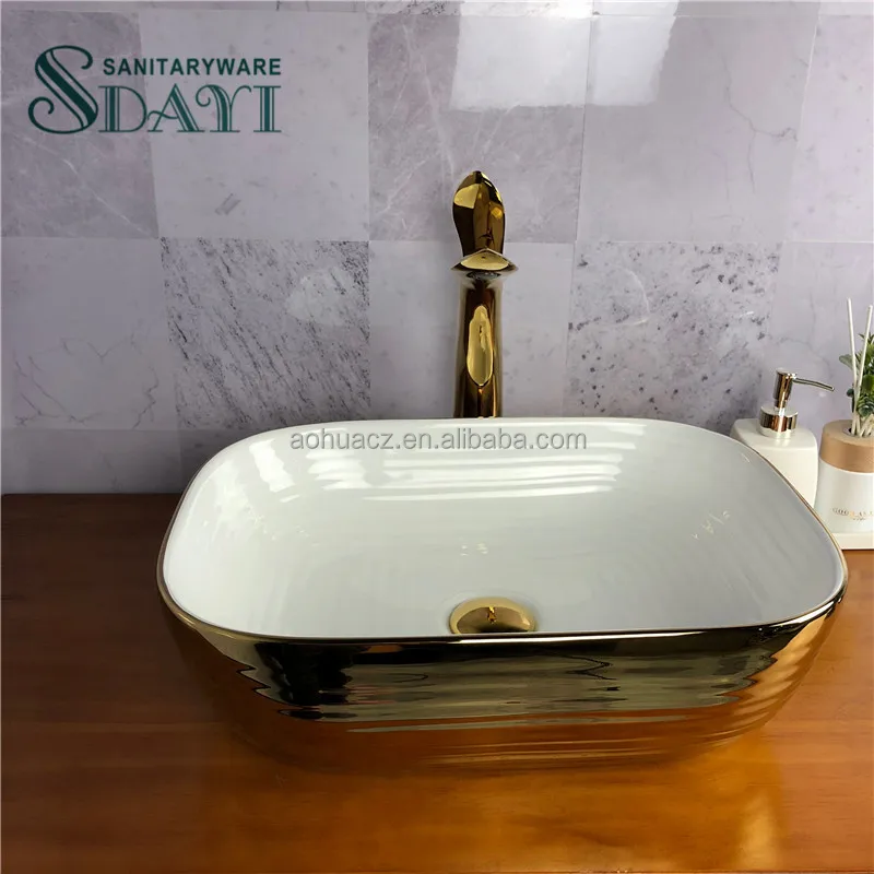 SDAYI Sanitary Ware Small Size Line Golden Color Design  Hand Wash Basin Lavatory Basin for  Bathroom