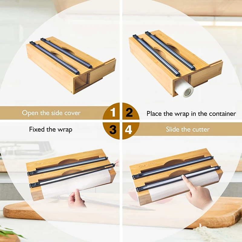 Foil and Plastic Wrap Dispenser with Cutter, 2 in 1 Wrap Dispenser, Wax Paper and Aluminum Foil Dispenser for Kitchen