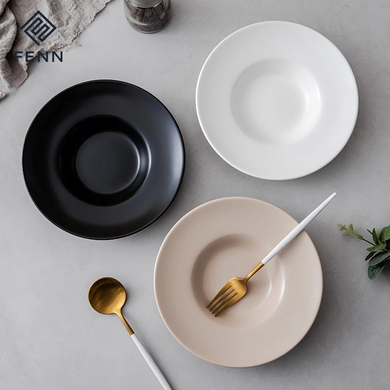 product fenn modern style custom logo color porcelain hat plate matte ceramic round deep soup noodle pasta plates for restaurant-58