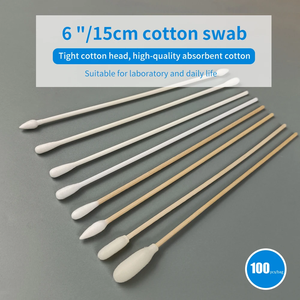 6 Inch Long Stem Wood Stick Coton Swab Lint Free Gun Cleaning Swab Fire ...