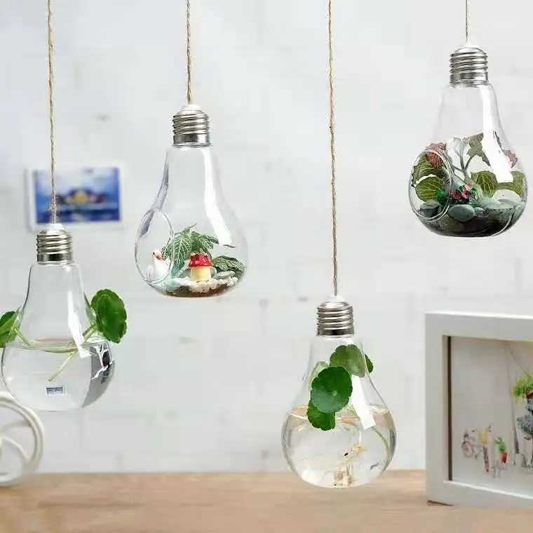 Hanging European Creative Bulb Light   Glass Vase Transparent Hydroponic Vase Glass Vase for Decoration