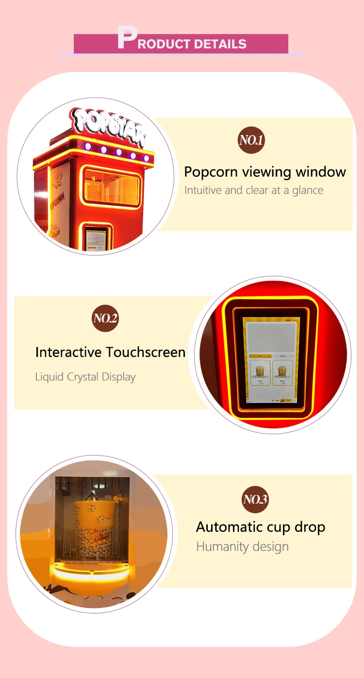 Funpark Intelligent Automatic Coin-Operated Sugar Popcorn Vending Machine Touch Screen Token Home Retail Restaurant Bakery Use manufacture