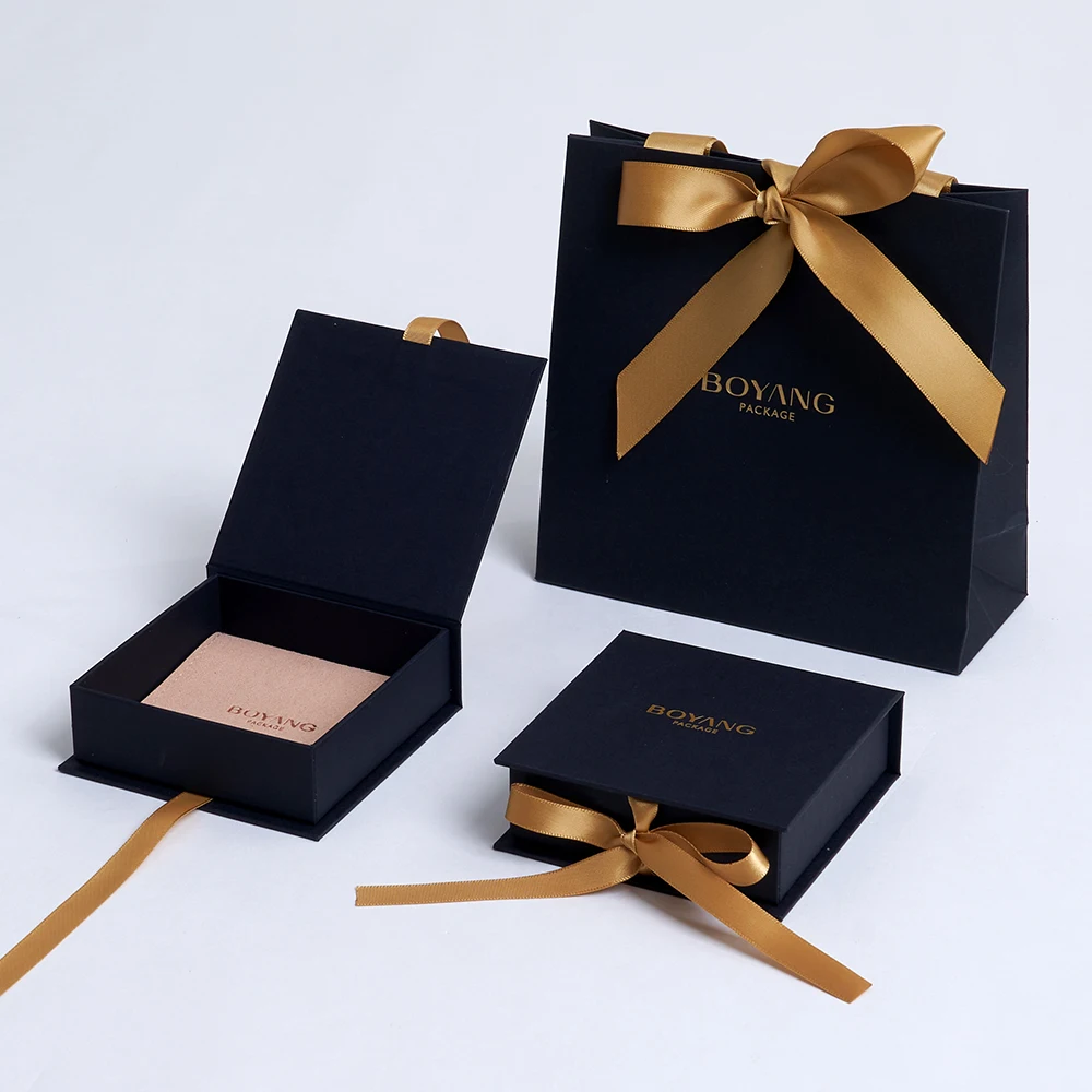 Custom Eco Friendly Black Paper Cardboard Jewelry Gift Packaging Box ...