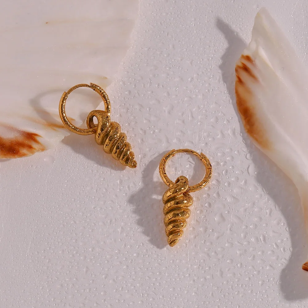 Popular 18k Gold Plated Spiral Shape Drop Earring Tarnish Free