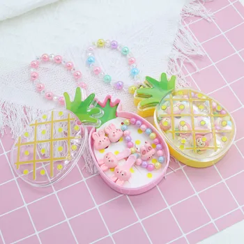 New Design Innovative Pineapple Shaped Cartoon Cute Jewelry Set  Hair Ties Hair Clips Necklace  Kids Gift For Baby Girls