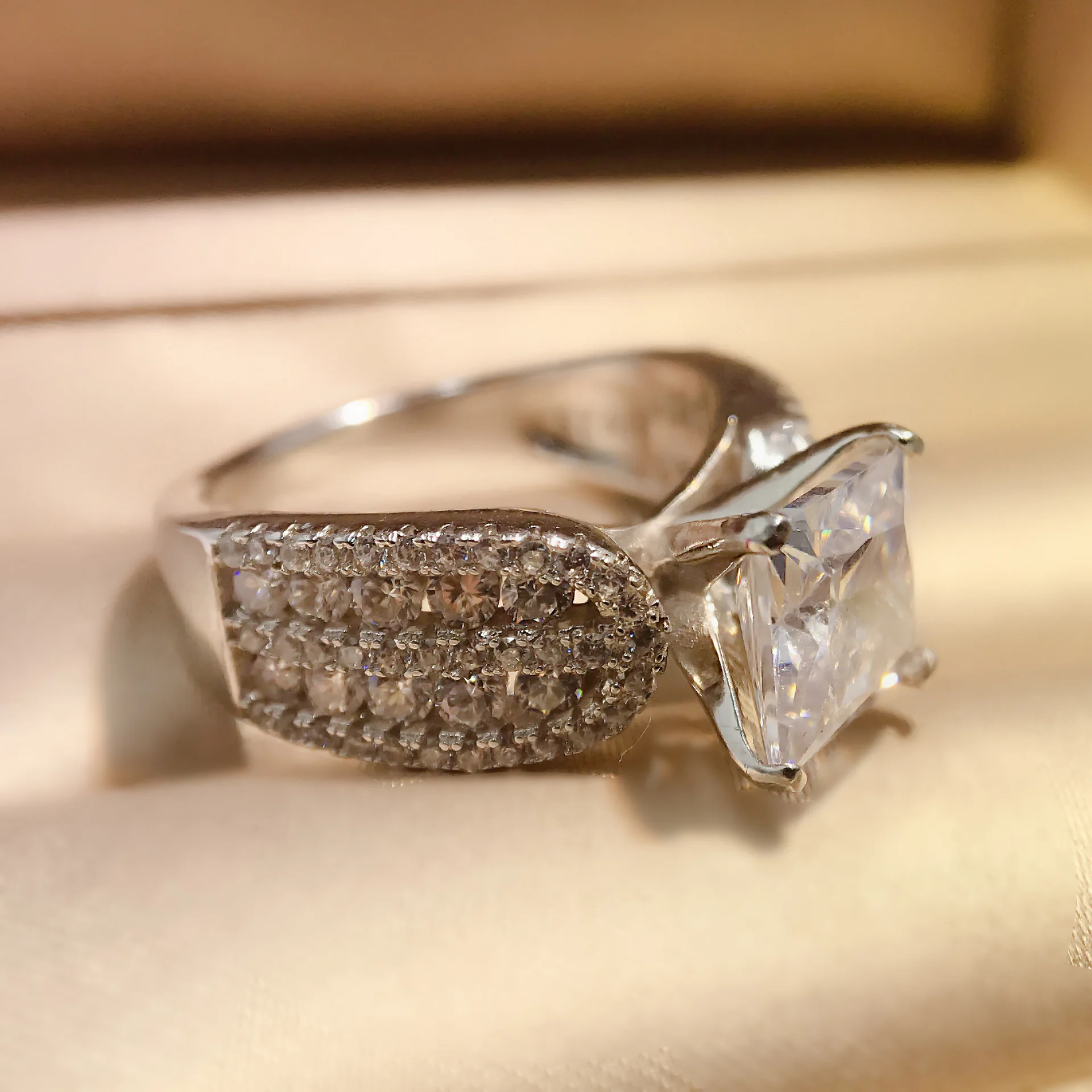 Womens 925 Sterling Silver Square Diamond Band Rings Jewelry
