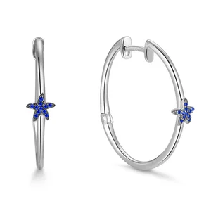Trendy Fashion 925 Sterling Silver Aaa Cubic Zirconia Elegant Star Hoop Turkish Earrings