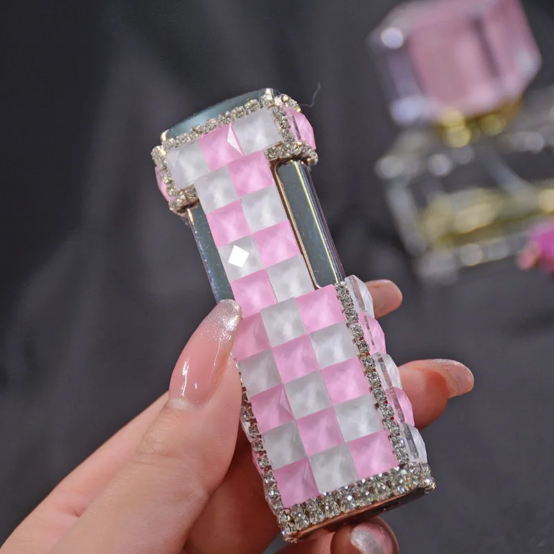 ladies gas cigarette lighters Windproof Jet Rhinestones Red Flame Cigarette Lighters