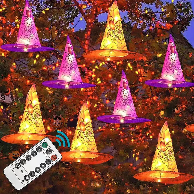5-teiliges LED-Hexenhut-Set Für Halloween – Mit Lichtkette, Gruseligen Motiven & Ideal Für Party & Garten-Deko