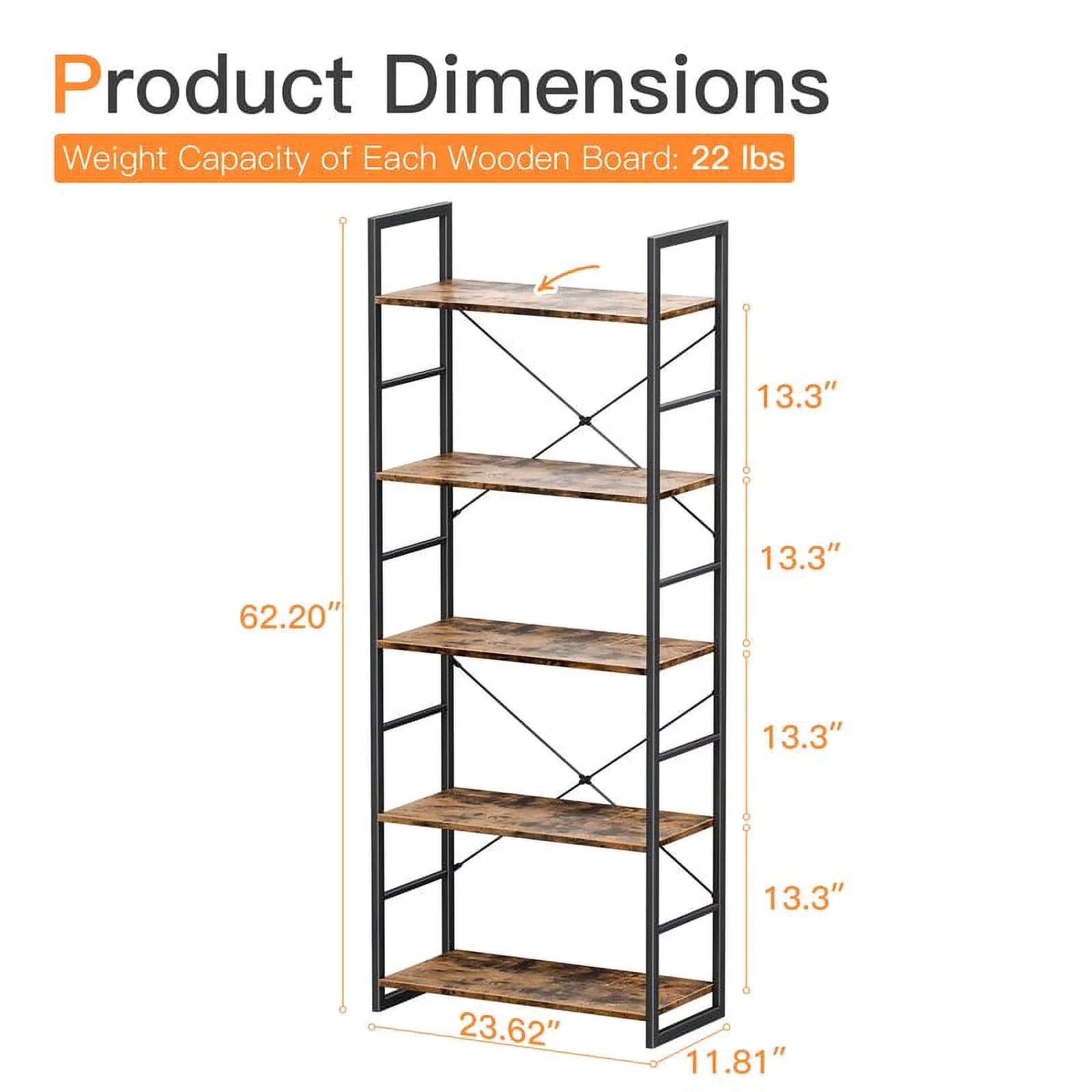 Combohome Modern Cube Tall Bookshelf 5-Tier Wood Bookshelf Modern Decorative Display Shelf Free-Standing Bookcase for Sale