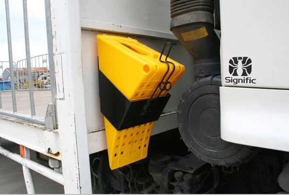 Heavy duty plastic truck trailer wheel chock stop with steel bracket