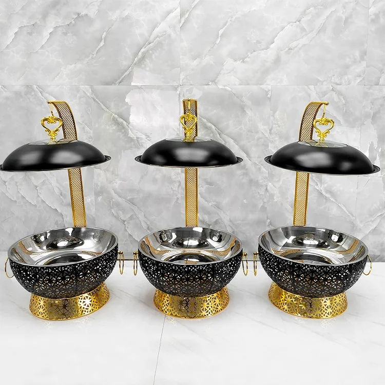 8.0L Stainless Steel Food Warmer Circle-shaped Electric/Gas Chafing Dish for Hotel Weddings Gold Black Buffet 8L Options