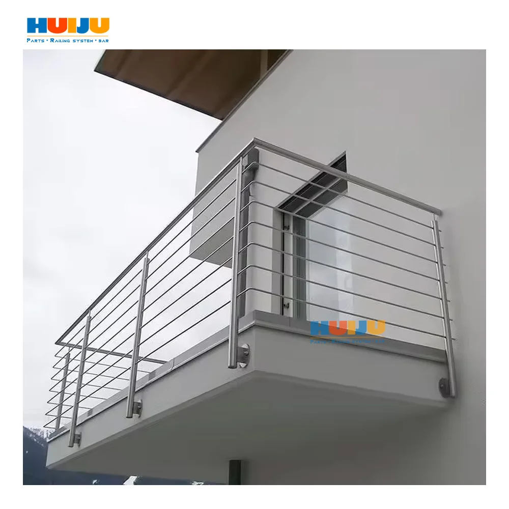 HJ Decking Balustrade Kit Pipe Baluster Stainless Steel Tube Handrail Crossbar Railing Posts Floor Side Mount 36" Solid Rod