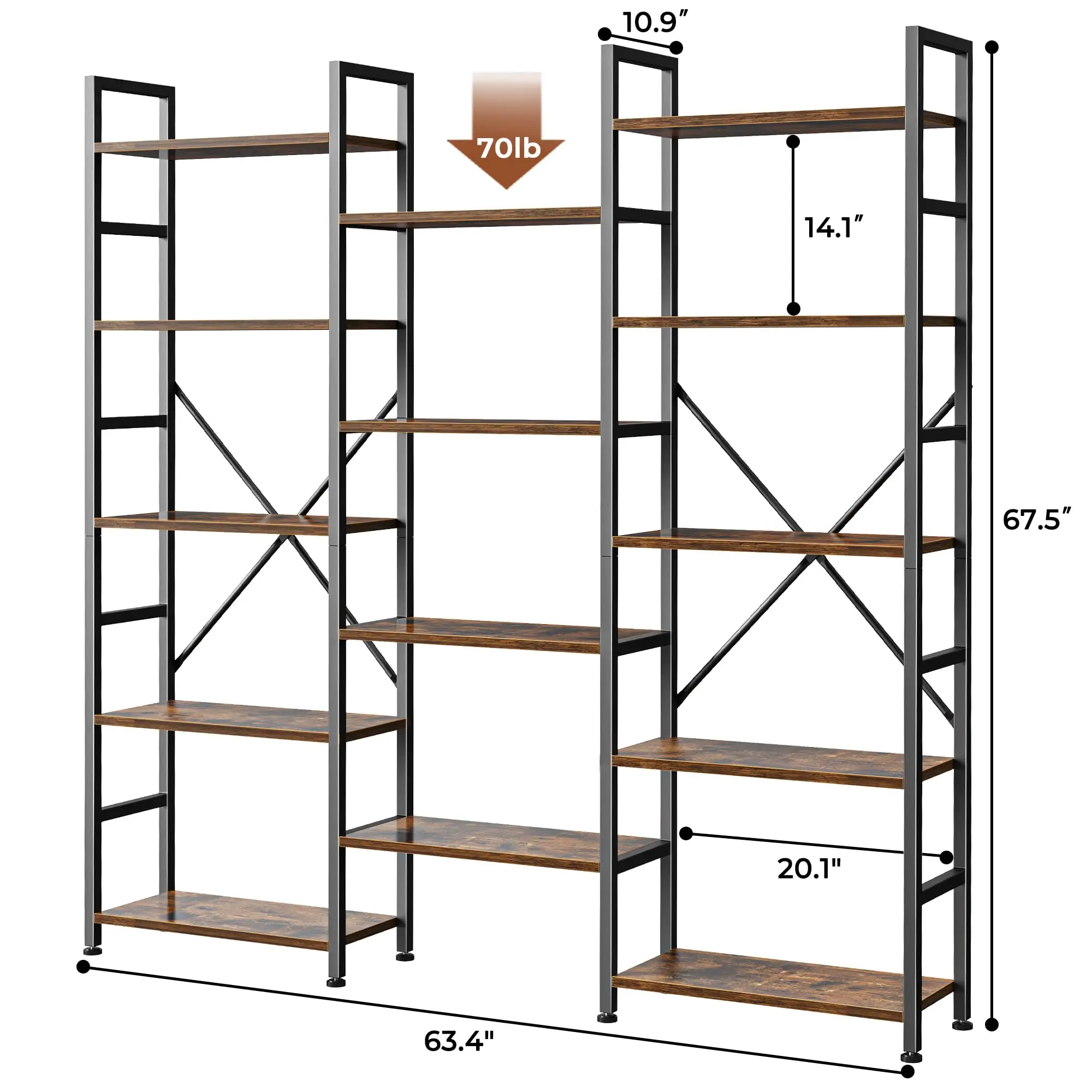 4 Tier Bookshelf Bookcase Wide Book Shelf Book Case With 11 Open Display Shelves