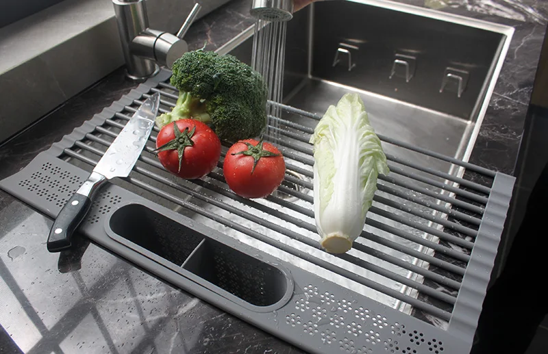 roll up foldable collapsible silicone dish drying racks over the sink kitchen