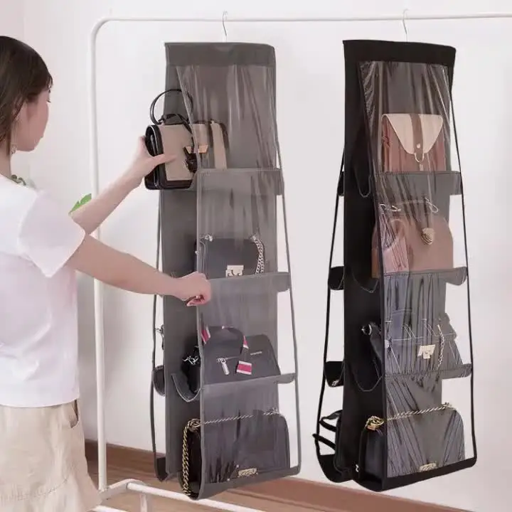 Organisateur de sac à main suspendu à poches pour placard, sac de  rangement transparent, organisateur de sac à main, rangement